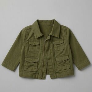 A015 Wonder Nation Olive Green Kids Utility Field Jacket Zip Up 3-6M